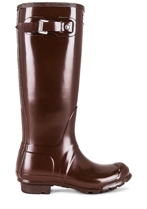 Hunter Original Tall Gloss Boot in Chocolate. Size 7, 9.