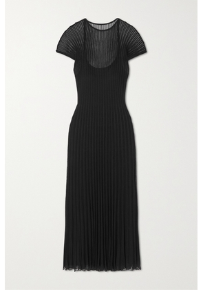 Ralph Lauren Collection - Pointelle-knit Pleated Midi Dress - Black - xx small,x small,small,medium,large,x large