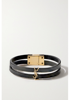SAINT LAURENT - Cassandre Gold-tone Leather Bracelet - Black - M,L