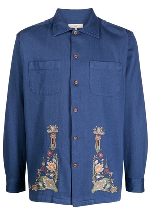 Nudie Jeans floral-embroidery cotton shirt - Blue