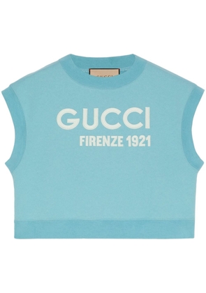 Gucci logo-embroidered sleeveless cropped sweatshirt - Blue