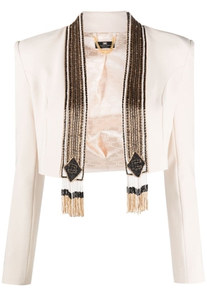 Elisabetta Franchi bead-embellished cropped blazer - Neutrals