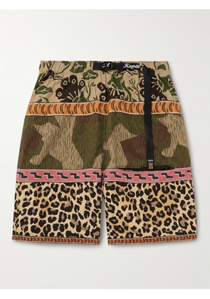 KAPITAL - Straight-Leg Belted Patchwork Cotton-Twill and Jacquard Shorts - Men - Multi - 2