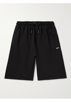 Off-White - Straight-Leg Logo-Print Embroidered Cotton-Jersey Drawstring Shorts - Men - Black - M