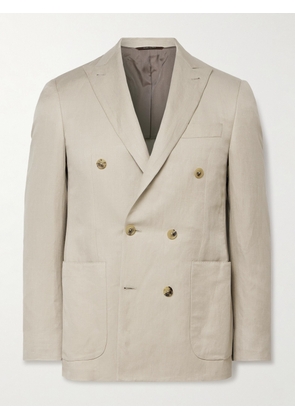 Canali - Kei Slim-Fit Double-Breasted Linen and Silk-Blend Suit Jacket - Men - Neutrals - IT 46