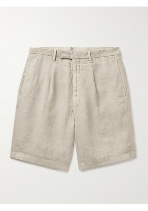 Boglioli - Straight-Leg Pleated Linen Shorts - Men - Neutrals - IT 48