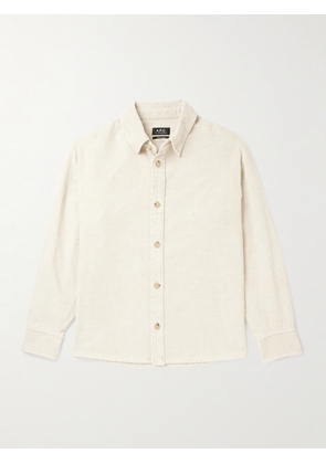 A.P.C. - Logo-Embroidered Cotton and Linen-Blend Corduroy Overshirt - Men - Neutrals - XS