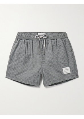 Thom Browne - Straight-Leg Mid-Length Striped Seersucker Swim Shorts - Men - Gray - 0