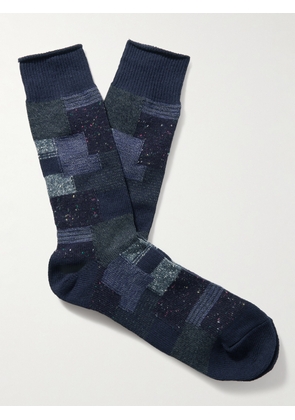 Anonymous Ism - Patchwork Jacquard-Knit Cotton-Blend Socks - Men - Blue - L