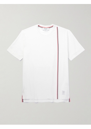 Thom Browne - Logo-Appliquéd Striped Cotton-Jersey T-Shirt - Men - White - 0
