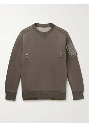 Sacai - Nylon-Trimmed Cotton-Blend Jersey Sweatshirt - Men - Brown - 1