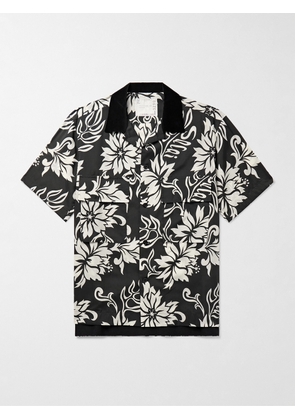 Sacai - Camp-Collar Velvet-Trimmed Printed Voile Shirt - Men - Black - 1