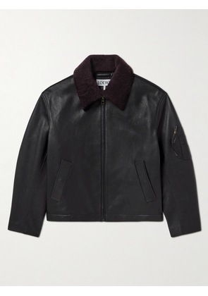 LOEWE - Appliquéd Shearling-Trimmed Leather Jacket - Men - Black - IT 46