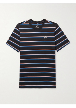 Nike - Sportswear Club Logo-Embroidered Striped Cotton-Jersey T-Shirt - Men - Blue - S