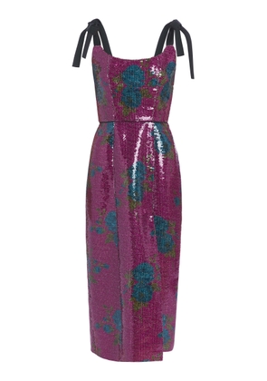 Markarian - Brenda Floral-Sequined Midi Dress - Floral - US 2 - Moda Operandi