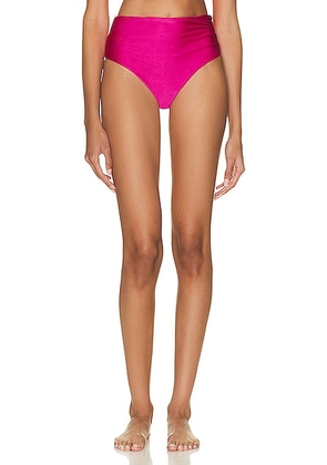 SIMKHAI Millie Draped Satin Bikini Bottom in Dragon Fruit - Pink. Size XS (also in ).