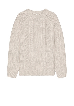 Schott Merino Wool Fisherman Sweater in Oatmeal - Light Grey. Size L (also in M, XL/1X).