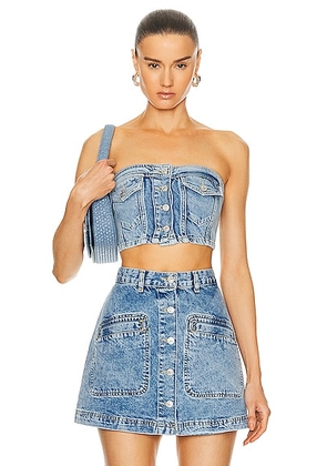 Moschino Jeans Blue Recycled Denim Top in Fantasy Print Blue - Blue. Size M (also in L, S, XS).