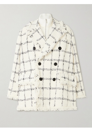 Sacai - Ribbed Layered Frayed Checked Wool-blend Tweed Jacket - Neutrals - 1,2,3,4