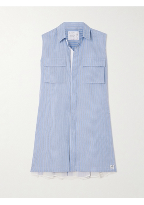 Sacai - Chiffon-trimmed Pleated Striped Cotton-poplin Mini Shirt Dress - Multi - 1,2,3,4