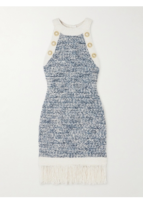 Balmain - Embellished Fringed Denim-tweed Mini Dress - Blue - FR34,FR36,FR38,FR40,FR42,FR44