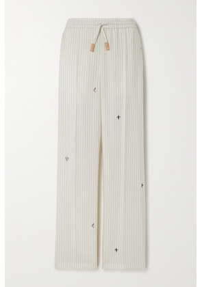 Loewe - + Suna Fujita Embroidered Pinstriped Silk And Cotton-blend Twill Straight-leg Pants - White - x small,small,medium,large,x large