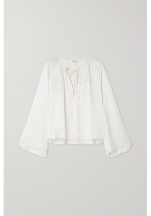 FRAME - Tie-detailed Gathered Recycled-satin Blouse - Cream - xx small,x small,small,medium,large,x large