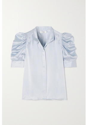 FRAME - Gillian Ruched Silk-satin Blouse - Blue - xx small,x small,small,medium,large,x large