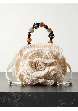 Magda Butrym - Magda Mini Bead-embellished Appliquéd Crocheted Satin Tote - Cream - One size