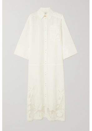 Aje - Agua Broderie Anglaise Linen-blend Midi Shirt Dress - Ivory - UK 4,UK 6,UK 8,UK 10,UK 12,UK 14,UK 16