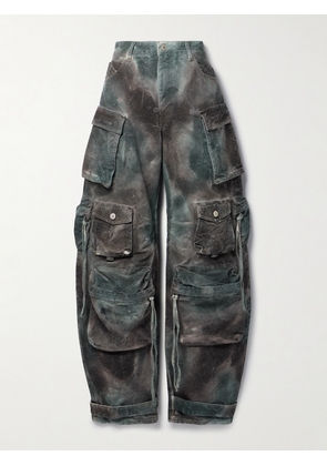 The Attico - Fern Distressed Tie-dyed Cotton-canvas Straight-leg Cargo Pants - Green - 24,25,26,27,28