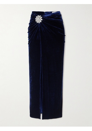 Rabanne - Gathered Crystal-embellished Velvet Maxi Skirt - Blue - FR34,FR36,FR38,FR40,FR42,FR44