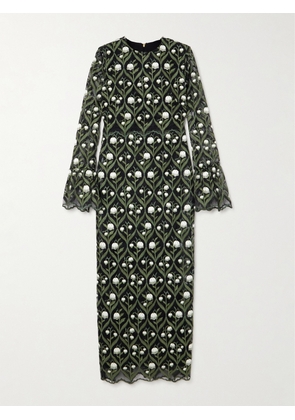 Agua by Agua Bendita - + Net Sustain Ellisella Perla Embroidered Tulle Maxi Dress - Green - small,medium,large,x large