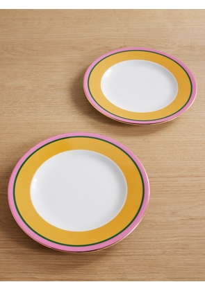 La DoubleJ - Set Of Two Gold-plated Painted Porcelain Dinner Plates - Yellow - One size