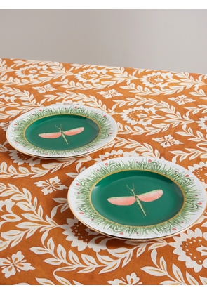 La DoubleJ - Set Of Two Gold-plated Printed Porcelain Dinner Plates - Green - One size