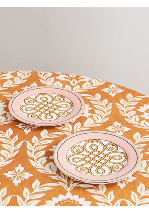 La DoubleJ - Set Of Two 20cm Printed Porcelain Dessert Plates - Pink - One size