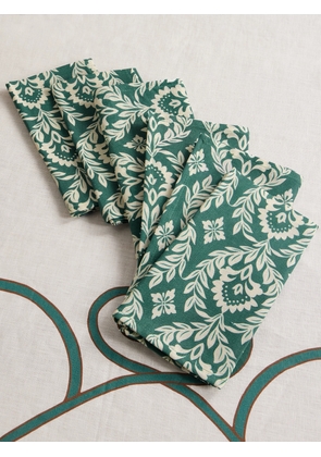 La DoubleJ - Set Of Six Floral-print Linen Napkins - Green - One size
