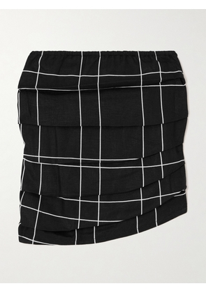 Faithfull - + Net Sustain Pleated Shirred Checked Organic Linen Top - Black - x small,small,medium,large,x large,xx large