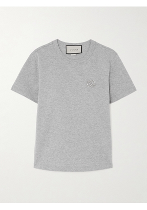 Gucci - Crystal-embellished Cotton-jersey T-shirt - Gray - XS,S,M,L,XL