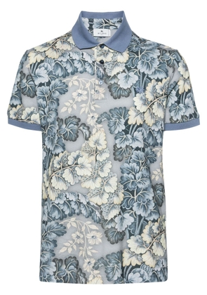 ETRO Pegaso-embroidered botanical-print polo shirt - Blue