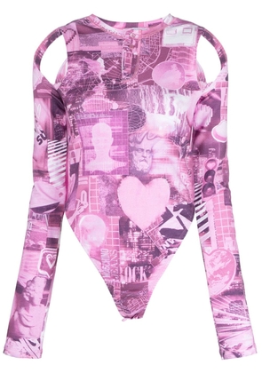 MOSCHINO JEANS graphic-print cold-shoulder bodysuit - Pink