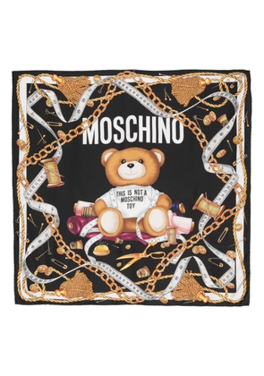 Moschino Teddy Bear-print silk scarf - Black