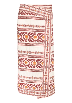 Johanna Ortiz Pleno Sol-embroidered cotton wrap skirt - Neutrals