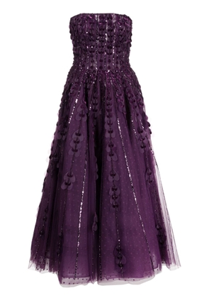 Saiid Kobeisy heart-appliqué beaded tulle dress - Purple