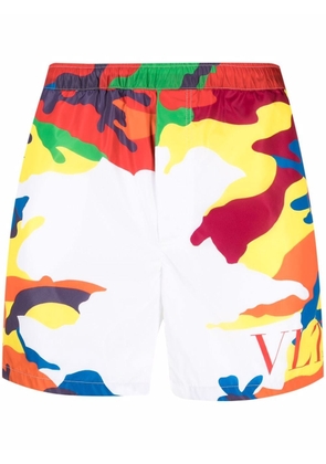 Valentino Garavani logo-print camouflage swim shorts - White
