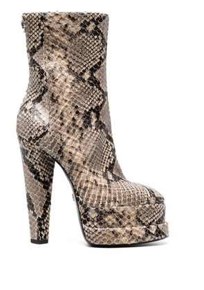 Roberto Cavalli snakeskin-effect platform ankle boots - Neutrals