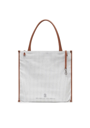 Brunello Cucinelli Medium Canvas Leather-Trim Shopper Bag
