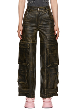 GCDS Black Rub-Off Ultracargo Leather Pants
