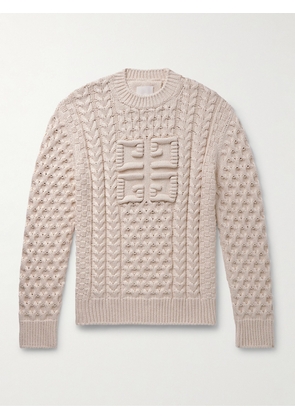 Givenchy - Logo-Jacquard Cable-Knit Cotton-Blend Sweater - Men - Neutrals - S