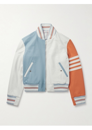 Thom Browne - Colour-Block Striped Full-Grain Leather Blouson Jacket - Men - White - 2
